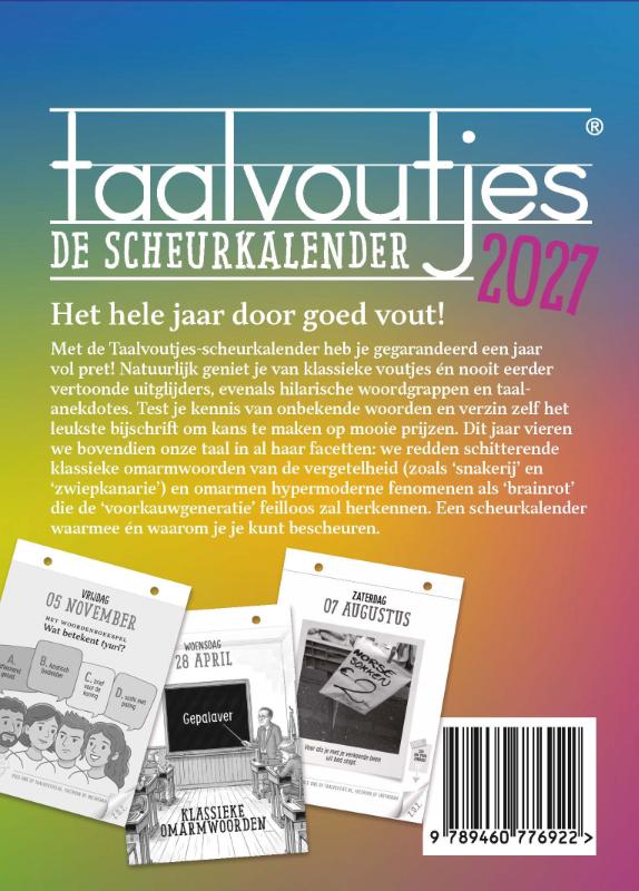 Achterkant van Taalvoutjes - de scheurkalender 2027