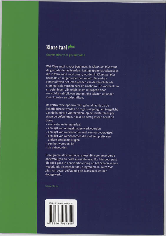Achterkant van Klare taal plus