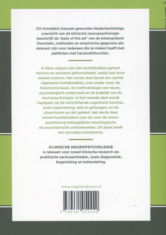 Achterkant van Klinische neuropsychologie