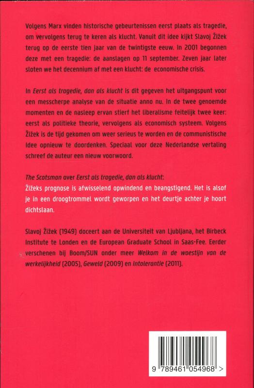 Achterkant van Eerst als tragedie, dan als klucht