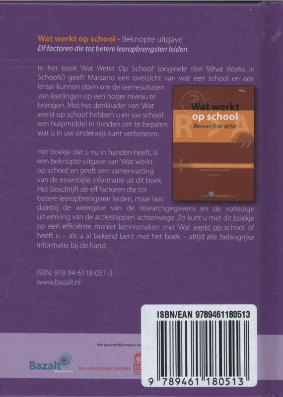 Achterkant van Wat werkt op school -beknopte uitgave