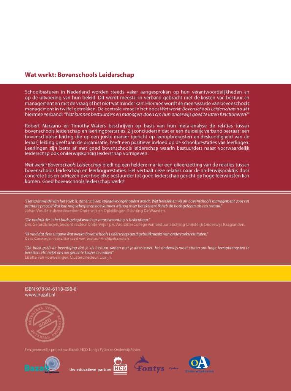 Achterkant van Wat werkt: Bovenschools Leiderschap