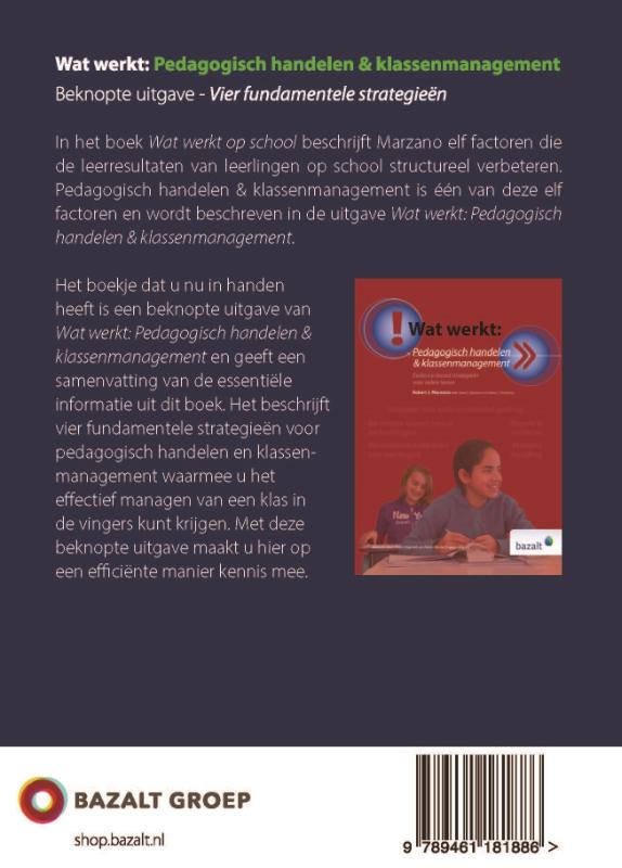 Achterkant van Beknopte uitgave wat werkt: pedagogisch handelen en klassenmanagement