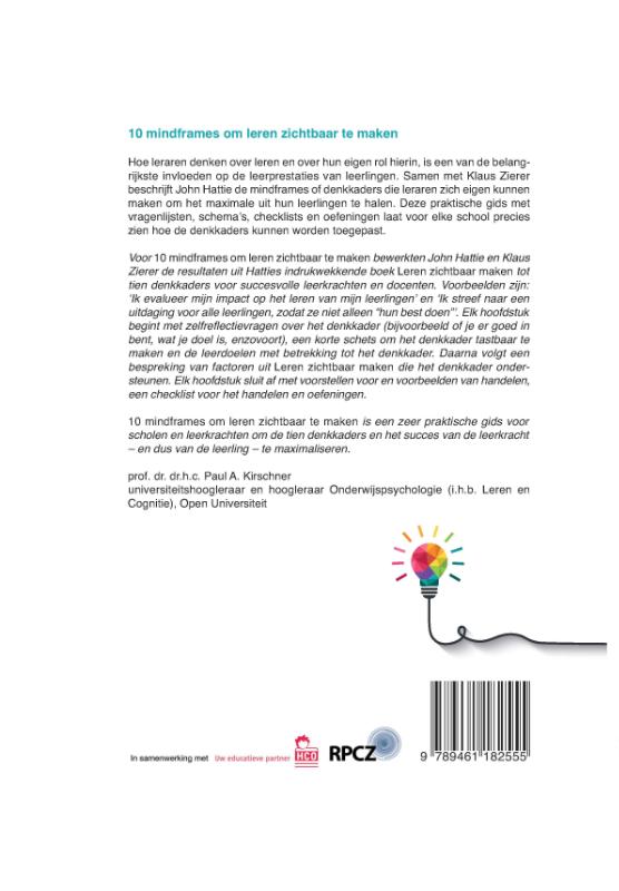 Achterkant van 10 mindframes om leren zichtbaar te maken