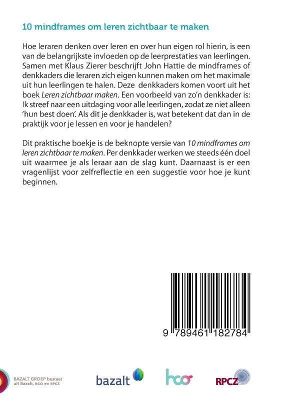 Achterkant van 10 mindframes om leren zichtbaar te maken