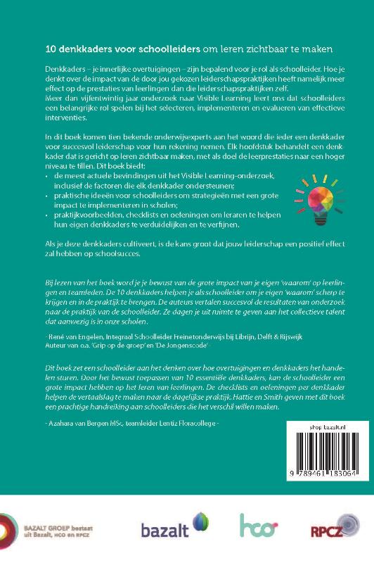 Achterkant van 10 denkkaders voor schoolleiders om leren zichtbaar te maken