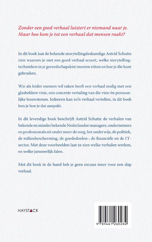 Achterkant van Echte leiders hebben een goed verhaal