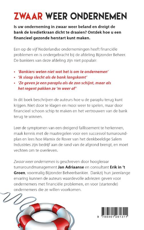 Achterkant van Zwaar weer ondernemen