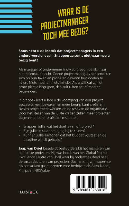 Achterkant van Waar is de projectmanager toch mee bezig?