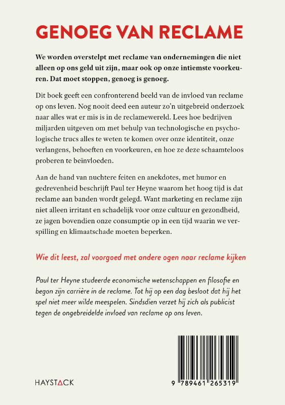 Achterkant van Genoeg van reclame