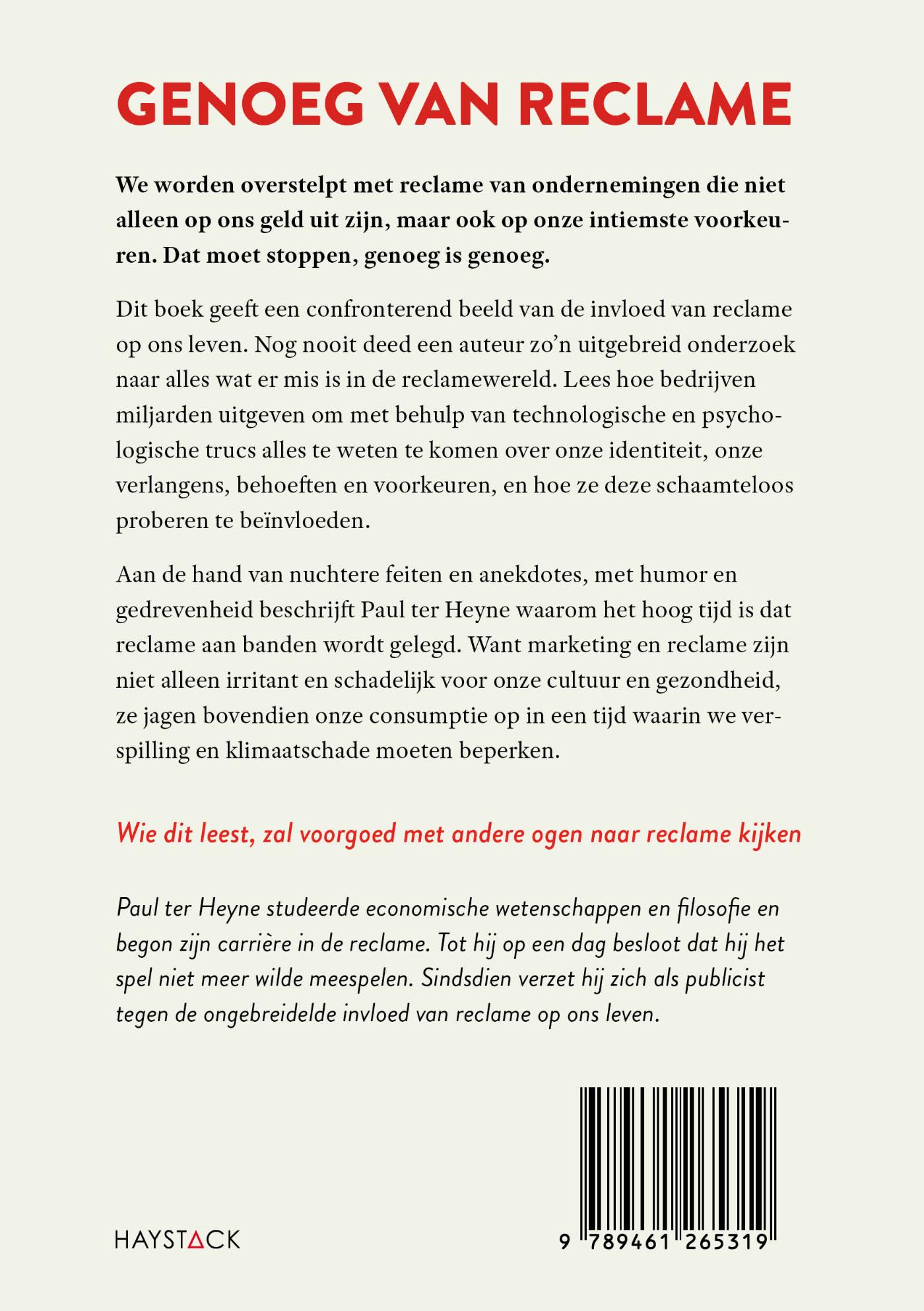 Achterkant van Genoeg van reclame