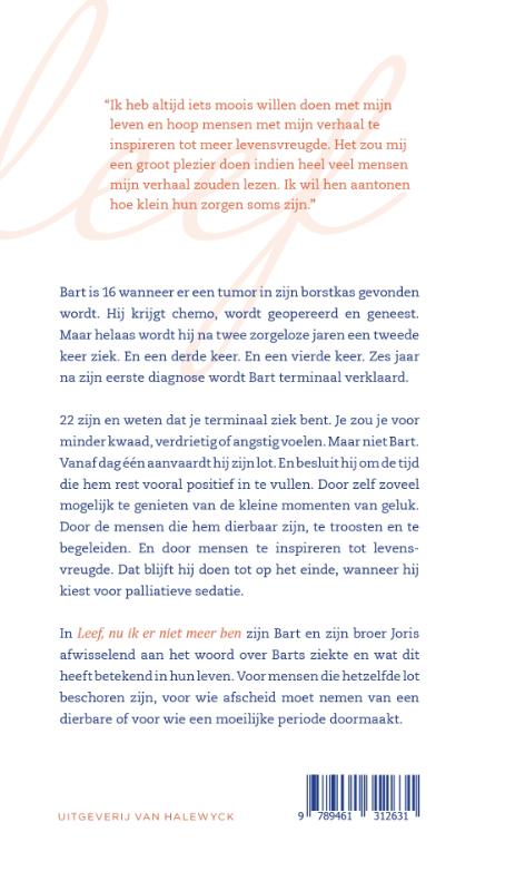 Achterkant van Leef, nu ik er niet meer ben