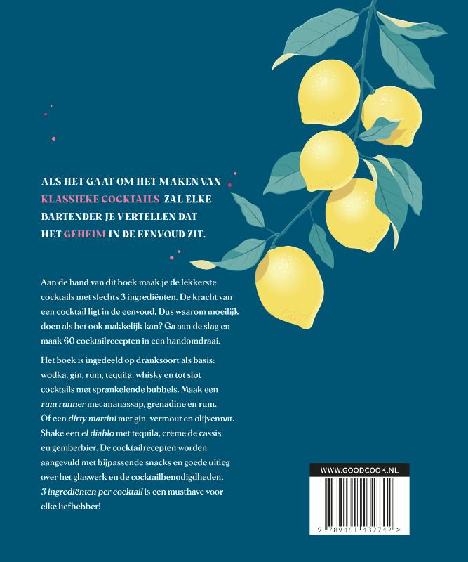 Achterkant van 3 ingrediënten per cocktail