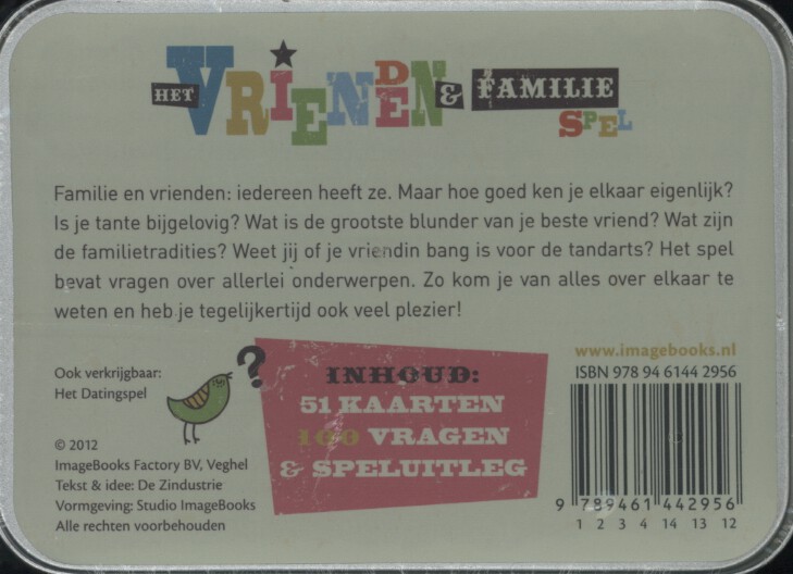 Achterkant van Het familie en vriendenspel