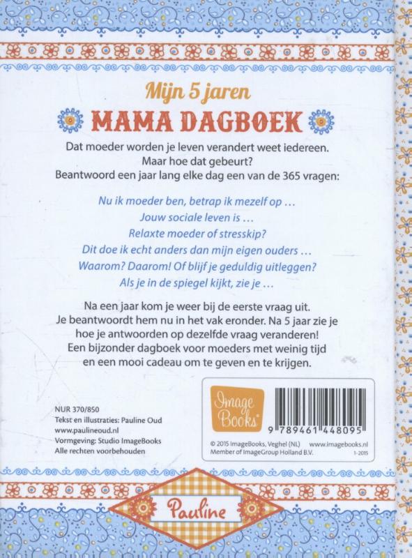 Achterkant van Mijn vijf jaren Mama dagboek