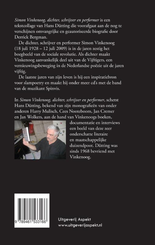 Achterkant van Simon Vinkenoog dichter, schrijver en performer