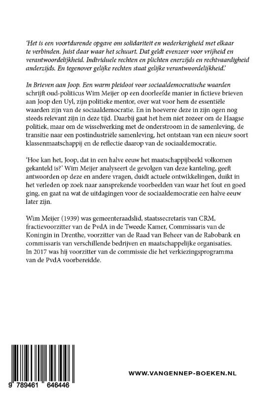Achterkant van Brieven aan Joop