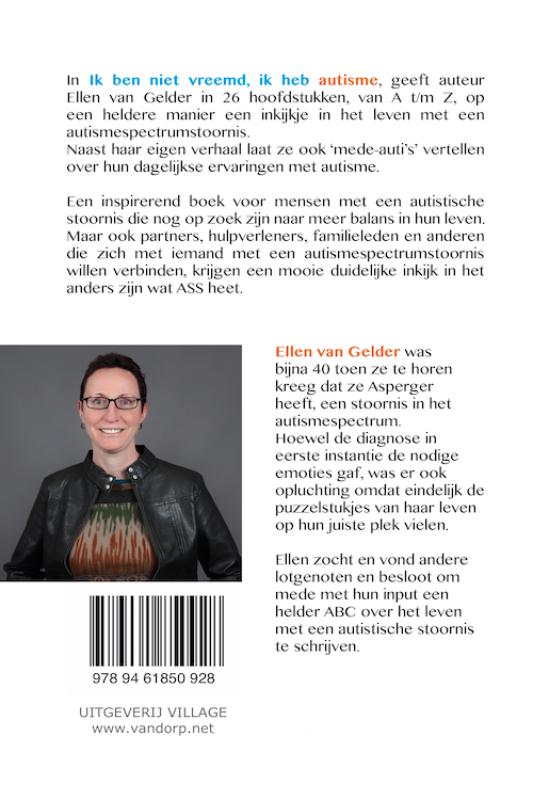 Achterkant van Ik ben niet vreemd, ik heb autisme.