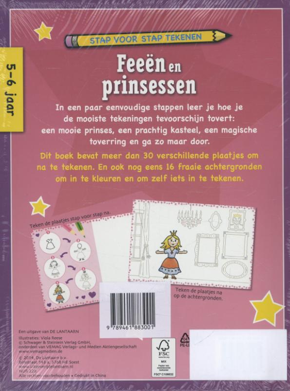 Achterkant van Stap voor stap tekenen Feeen en Prinsessen (set van4)