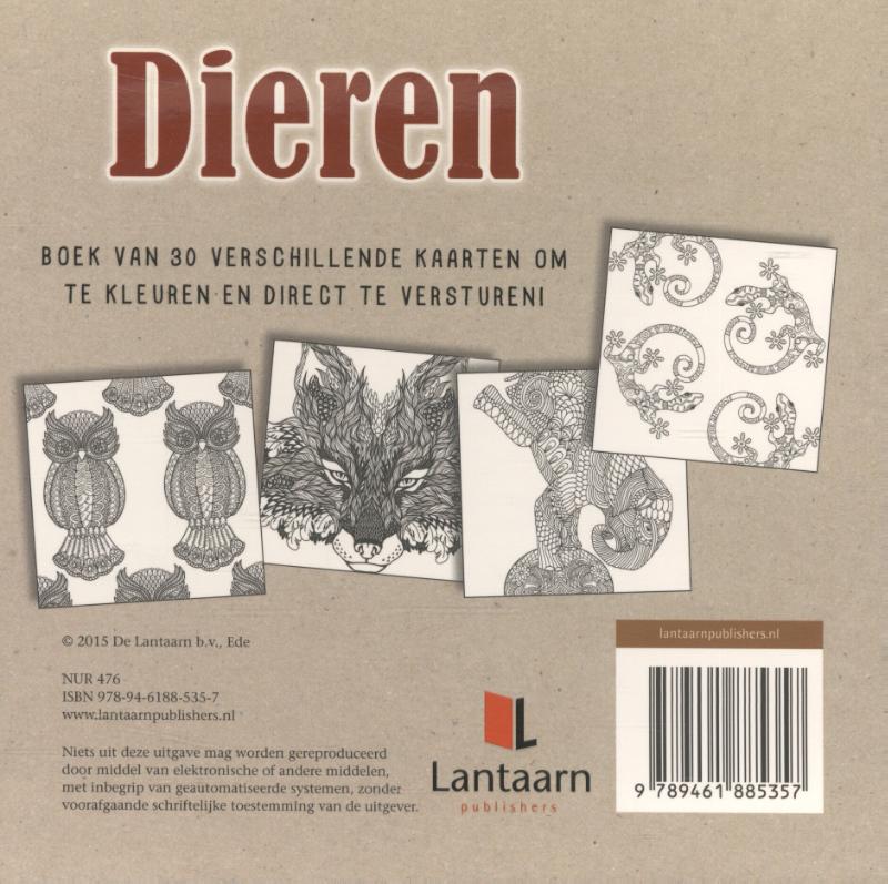 Achterkant van Dieren, ansichtkaarten kleuren voor volwassenen