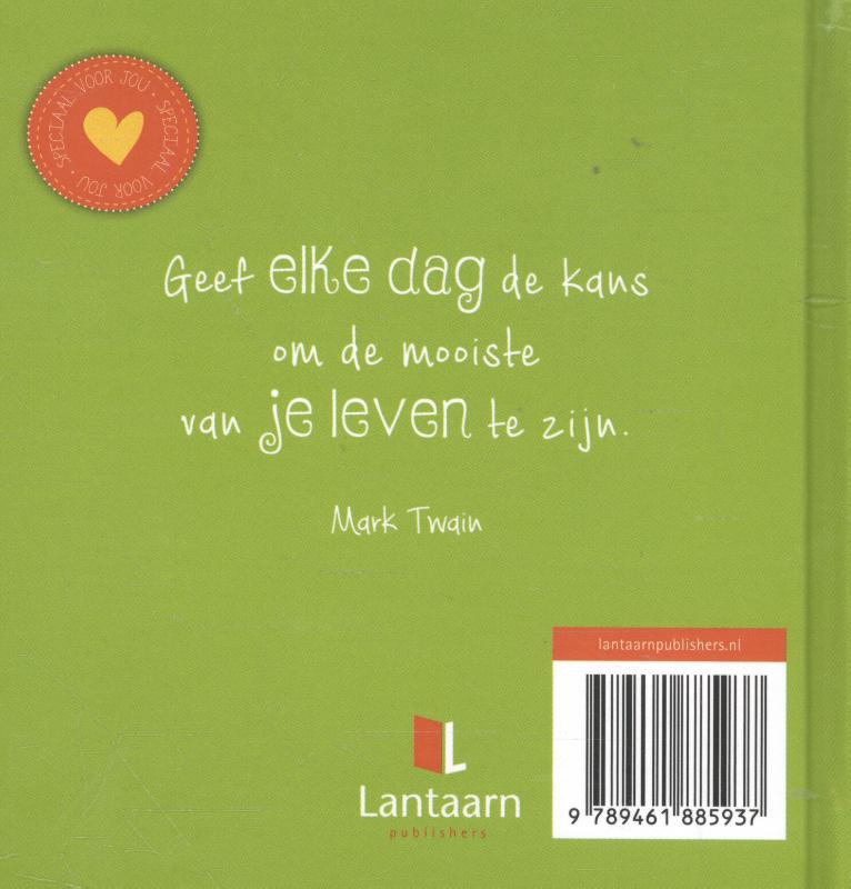 Achterkant van Denk positief