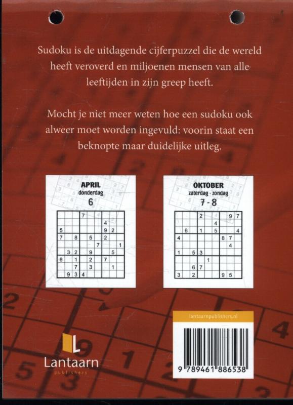Achterkant van Sudoku scheurkalender 2017
