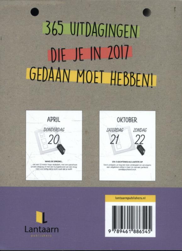 Achterkant van 365 dingen die iedereen een keer gedaan moet hebben scheurkalender 2017