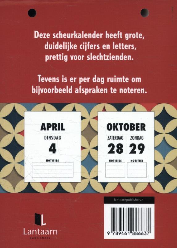 Achterkant van Grote letter editie scheurkalender 2017
