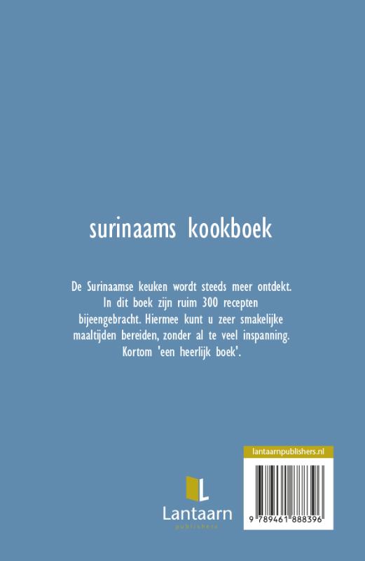 Achterkant van Surinaams kookboek