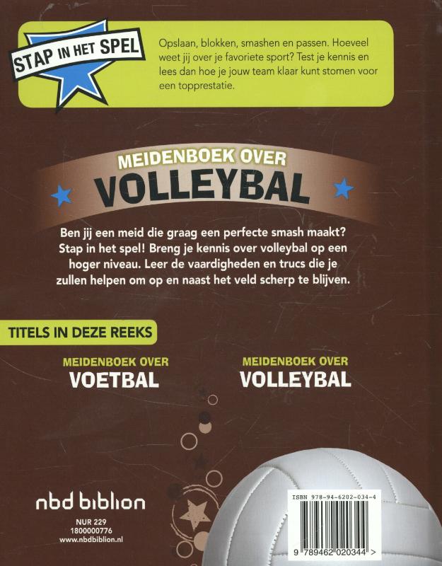 Achterkant van Meidenboek over volleybal