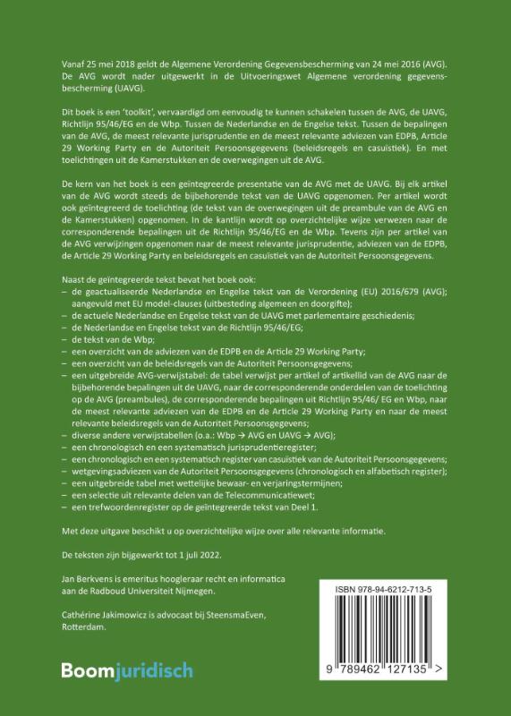Achterkant van Tekstuitgave Privacyverordening & UAVG