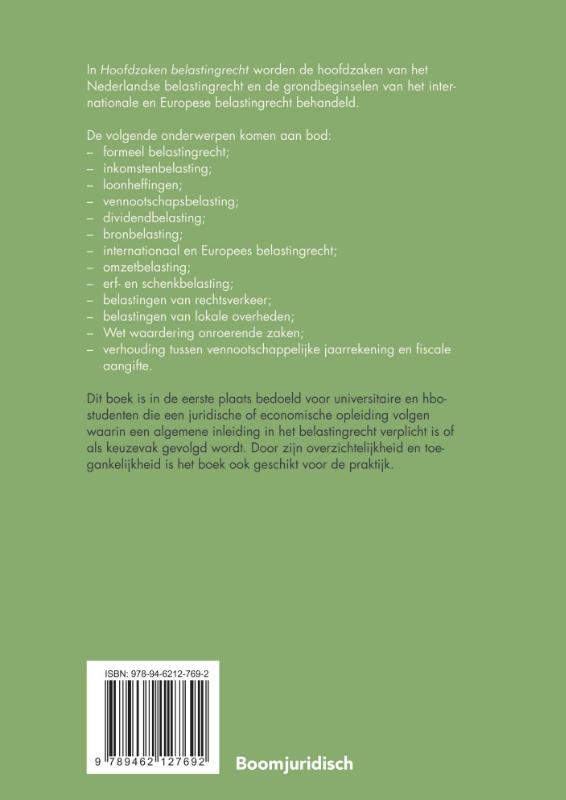 Achterkant van Hoofdzaken belastingrecht