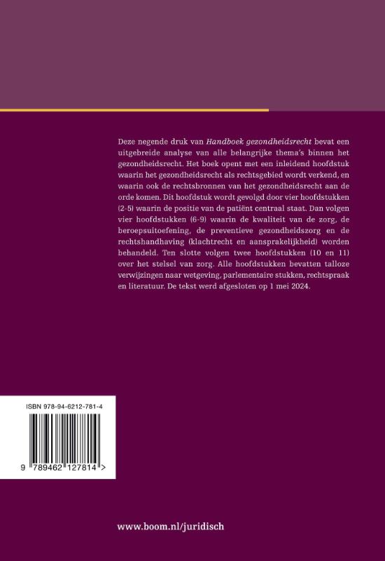 Achterkant van Handboek gezondheidsrecht