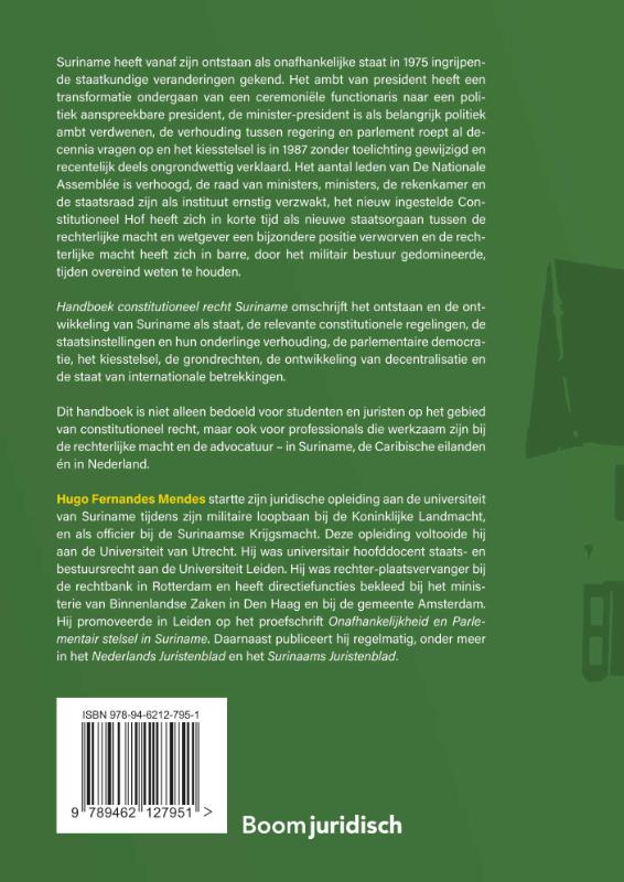 Achterkant van Handboek constitutioneel recht Suriname