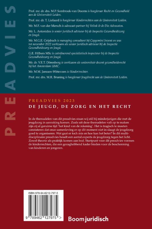 Achterkant van De jeugd, de zorg en het recht