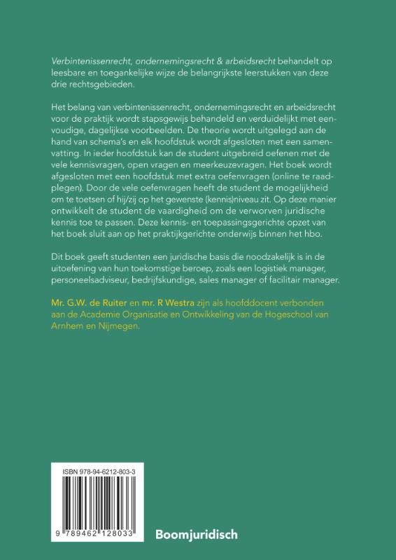 Achterkant van Verbintenissenrecht, ondernemingsrecht & arbeidsrecht