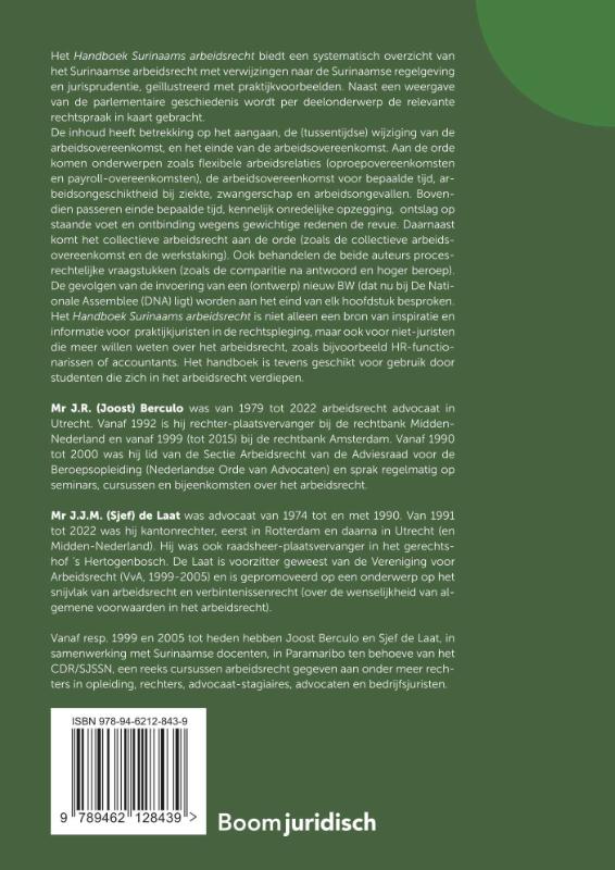 Achterkant van Handboek Surinaams Arbeidsrecht