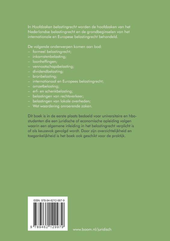 Achterkant van Hoofdzaken belastingrecht