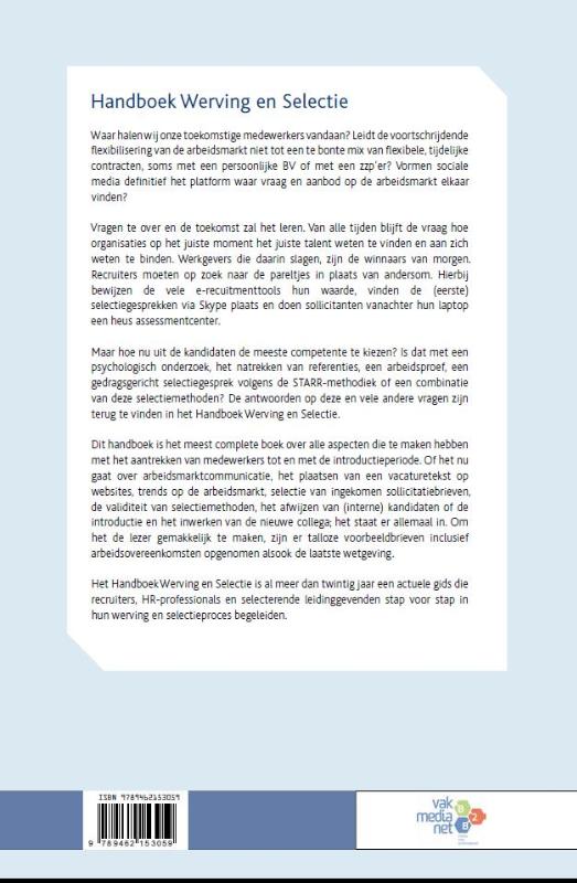 Achterkant van Handboek werving en selectie