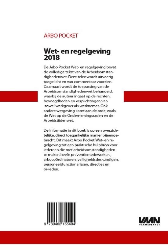 Achterkant van Arbo Pocket Wet- en regelgeving 2018