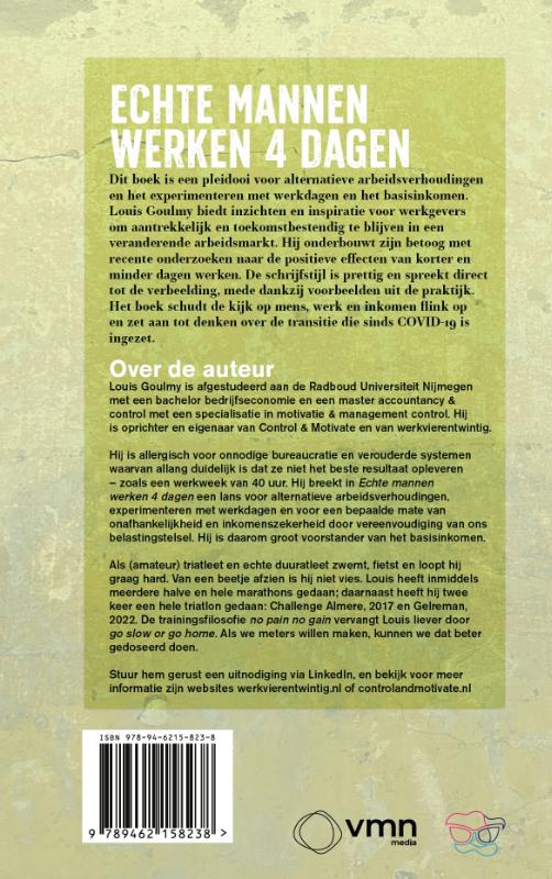Achterkant van Echte mannen werken 4 dagen