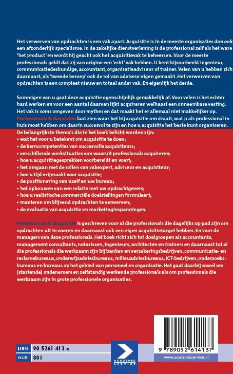 Achterkant van Pofessionals & acquisitie