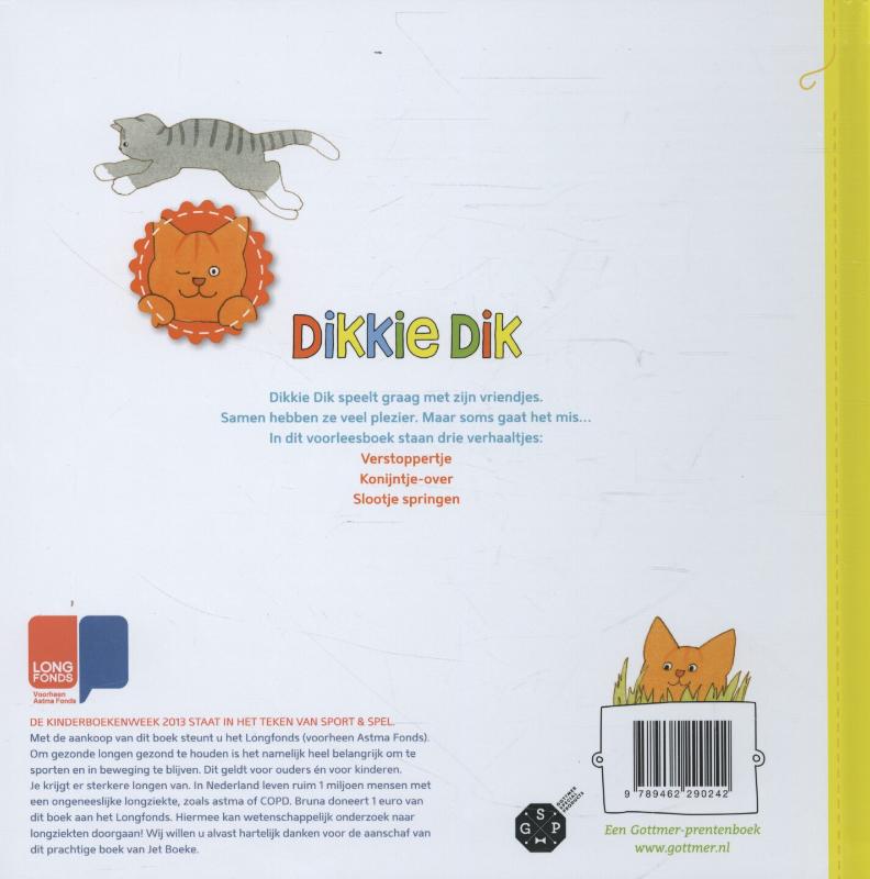 Achterkant van Dikkie Dik speelt spelletjes