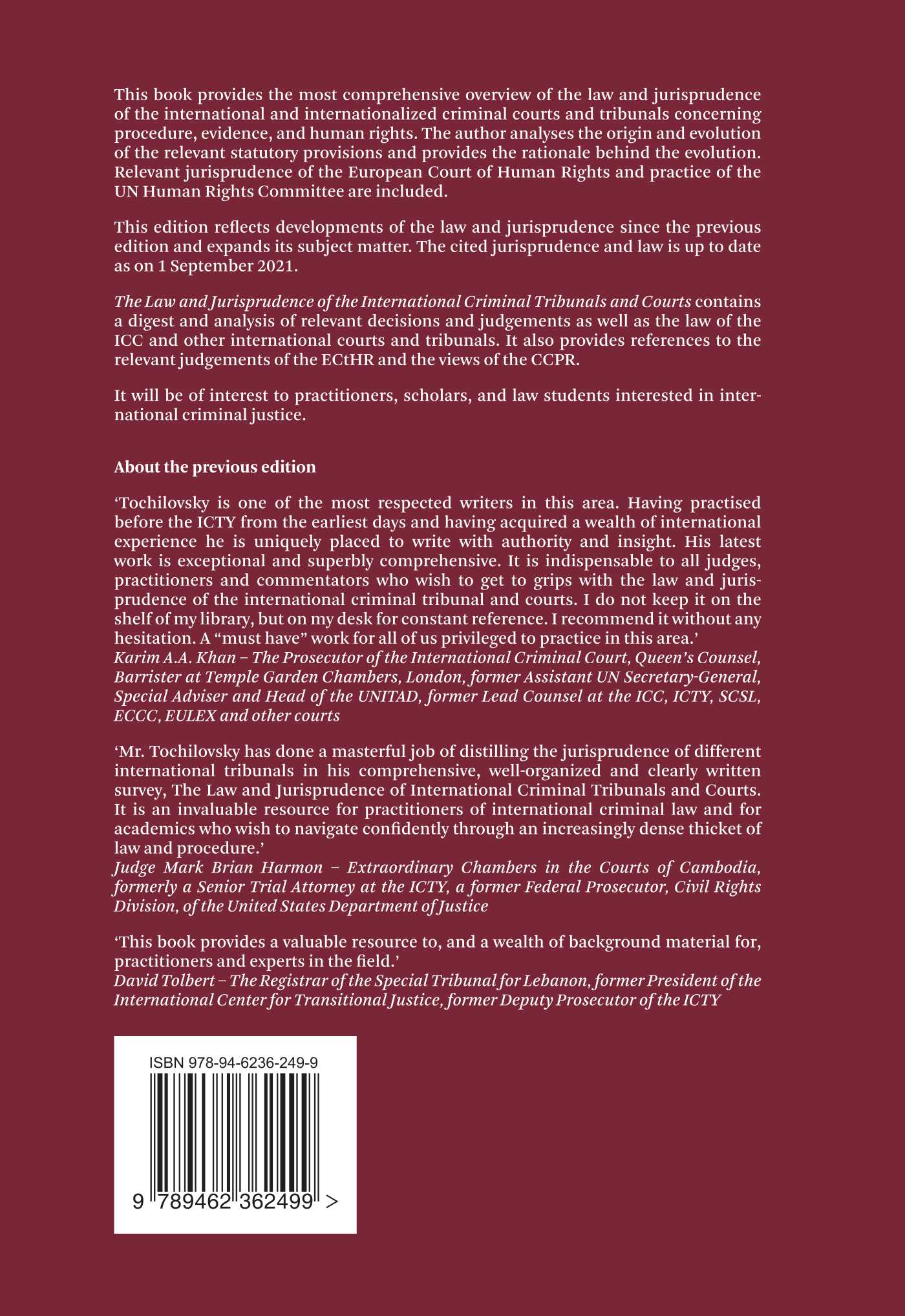 Achterkant van The Law and Jurisprudence of the International Criminal Tribunals and Courts