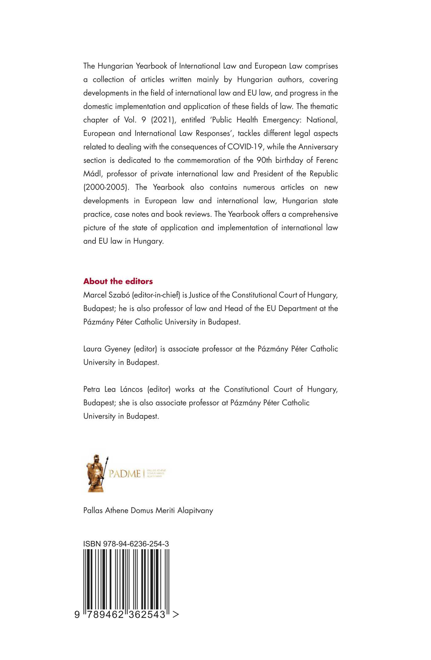 Achterkant van Hungarian Yearbook of International Law and European Law 2021