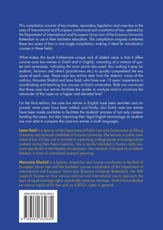 Achterkant van Cases and Materials International and European Union Law