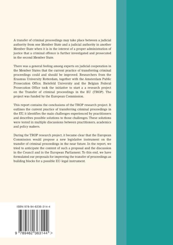 Achterkant van The Transfer of Criminal Proceedings in the European Union