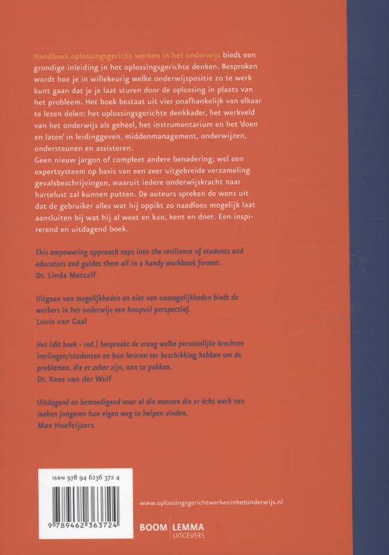 Achterkant van Handboek oplossingsgericht werken in het onderwijs