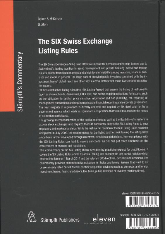 Achterkant van The SIX Swiss exchange listing rules