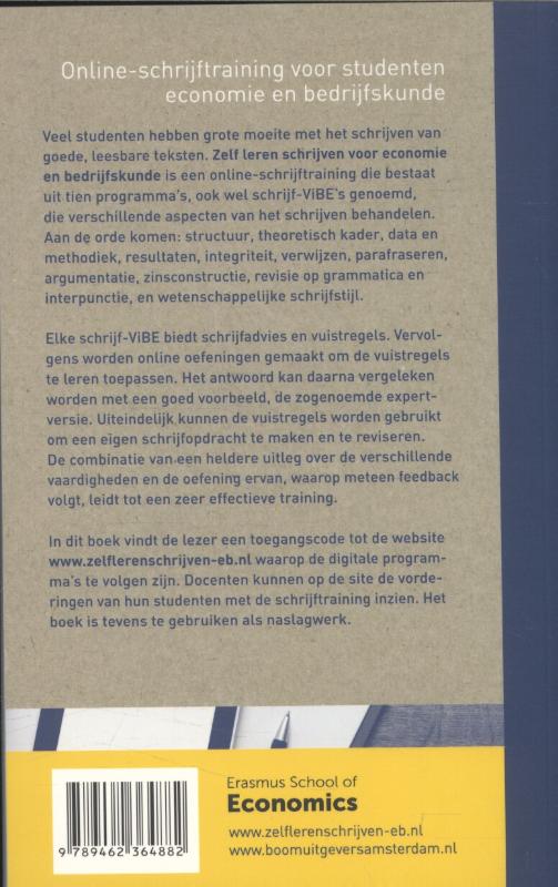 Achterkant van Zelf leren schrijven voor economie en bedrijfskunde